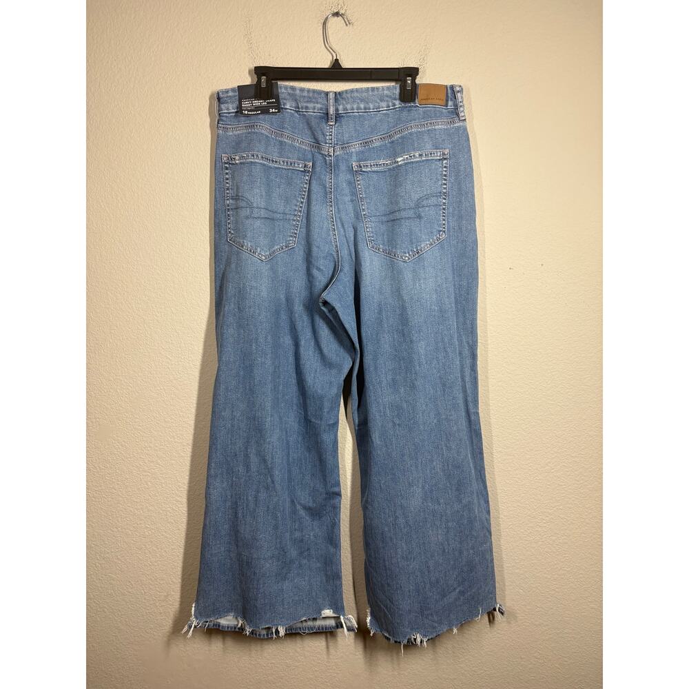 American Eagle Size 18 W34 Curvy Dreamy Drape Baggy Wide Leg Jeans Blue Stretch - Picture 4 of 12